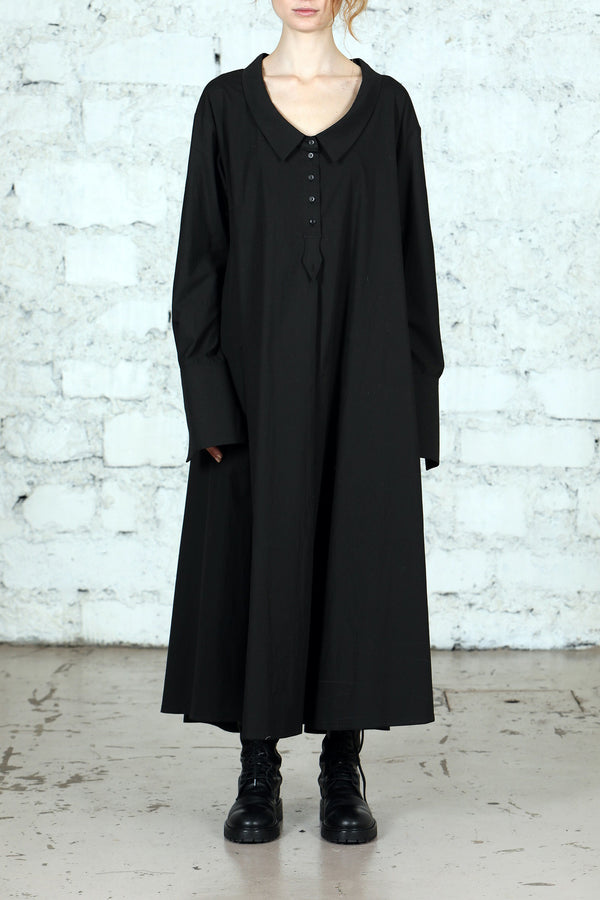 Marc Le Bihan Wide Neck A-Line Maxi Dress 2131 Cotton MLB-2131-HEI Black